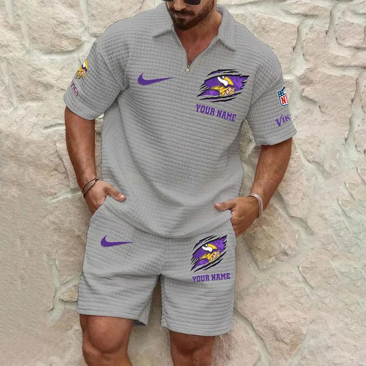 Minnesota Vikings Men’s Waffle Pattern Half Zipper Shirt And Shorts AZBT2DWSS000127