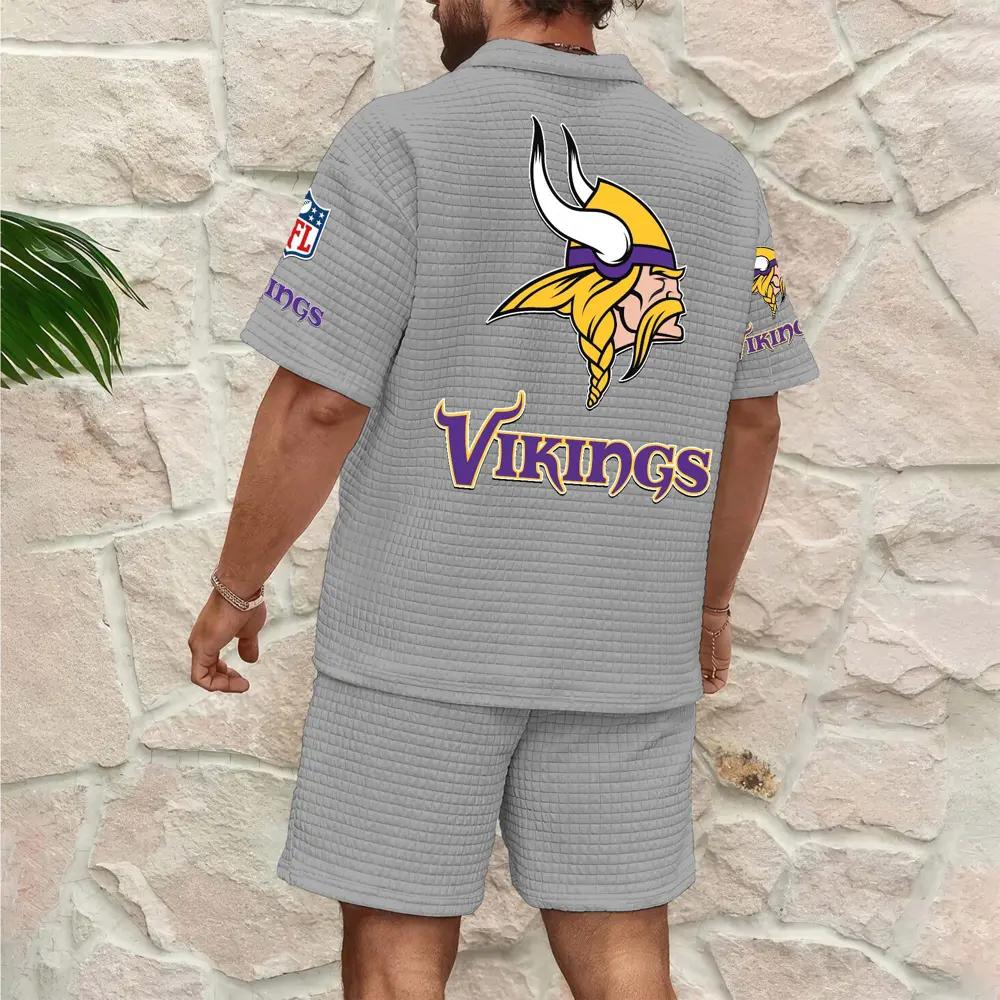 Minnesota Vikings Men’s Waffle Pattern Half Zipper Shirt And Shorts AZBT2DWSS000127