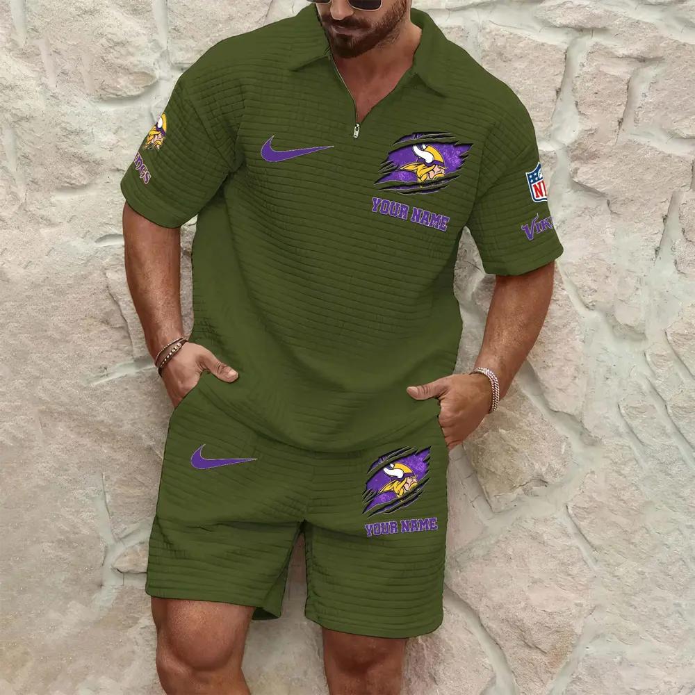 Minnesota Vikings Men’s Waffle Pattern Half Zipper Shirt And Shorts AZBT2DWSS000127
