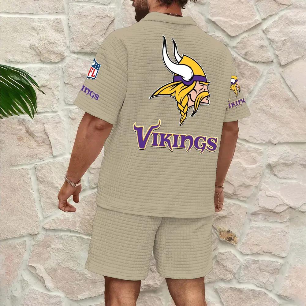 Minnesota Vikings Men’s Waffle Pattern Half Zipper Shirt And Shorts AZBT2DWSS000127