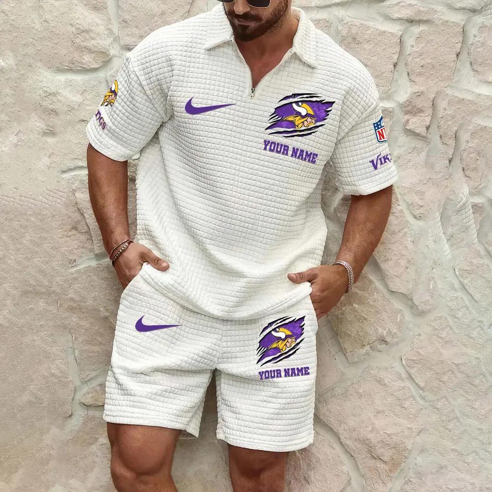 Minnesota Vikings Men’s Waffle Pattern Half Zipper Shirt And Shorts AZBT2DWSS000127