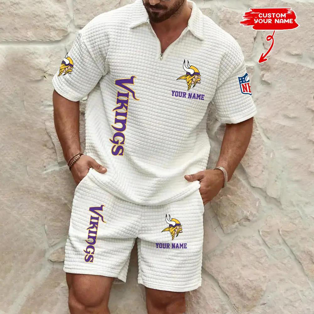 Minnesota Vikings Men’s Waffle Pattern Half Zipper Shirt And Shorts AZBT2DWSS000128