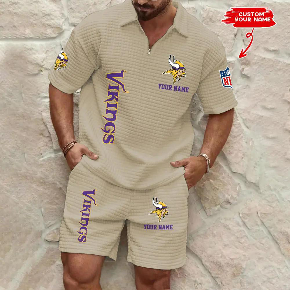 Minnesota Vikings Men’s Waffle Pattern Half Zipper Shirt And Shorts AZBT2DWSS000128