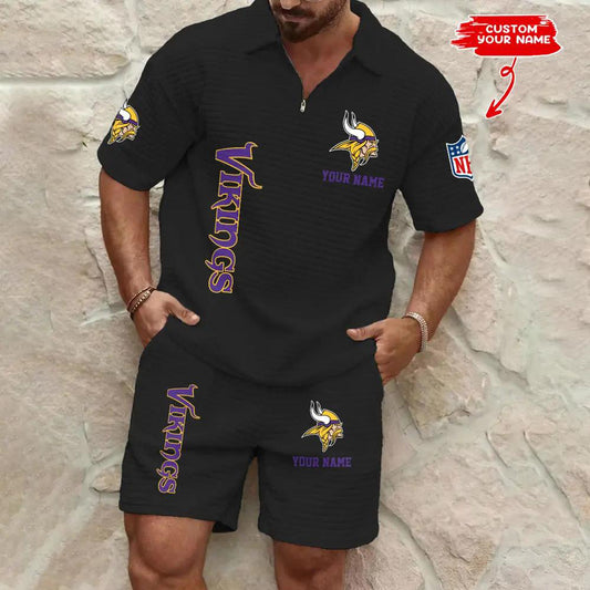 Minnesota Vikings Men’s Waffle Pattern Half Zipper Shirt And Shorts AZBT2DWSS000128