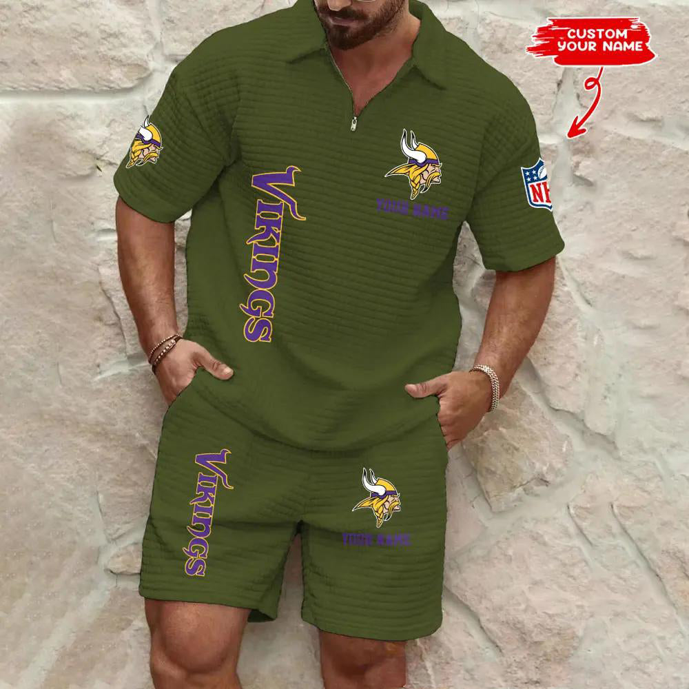 Minnesota Vikings Men’s Waffle Pattern Half Zipper Shirt And Shorts AZBT2DWSS000128