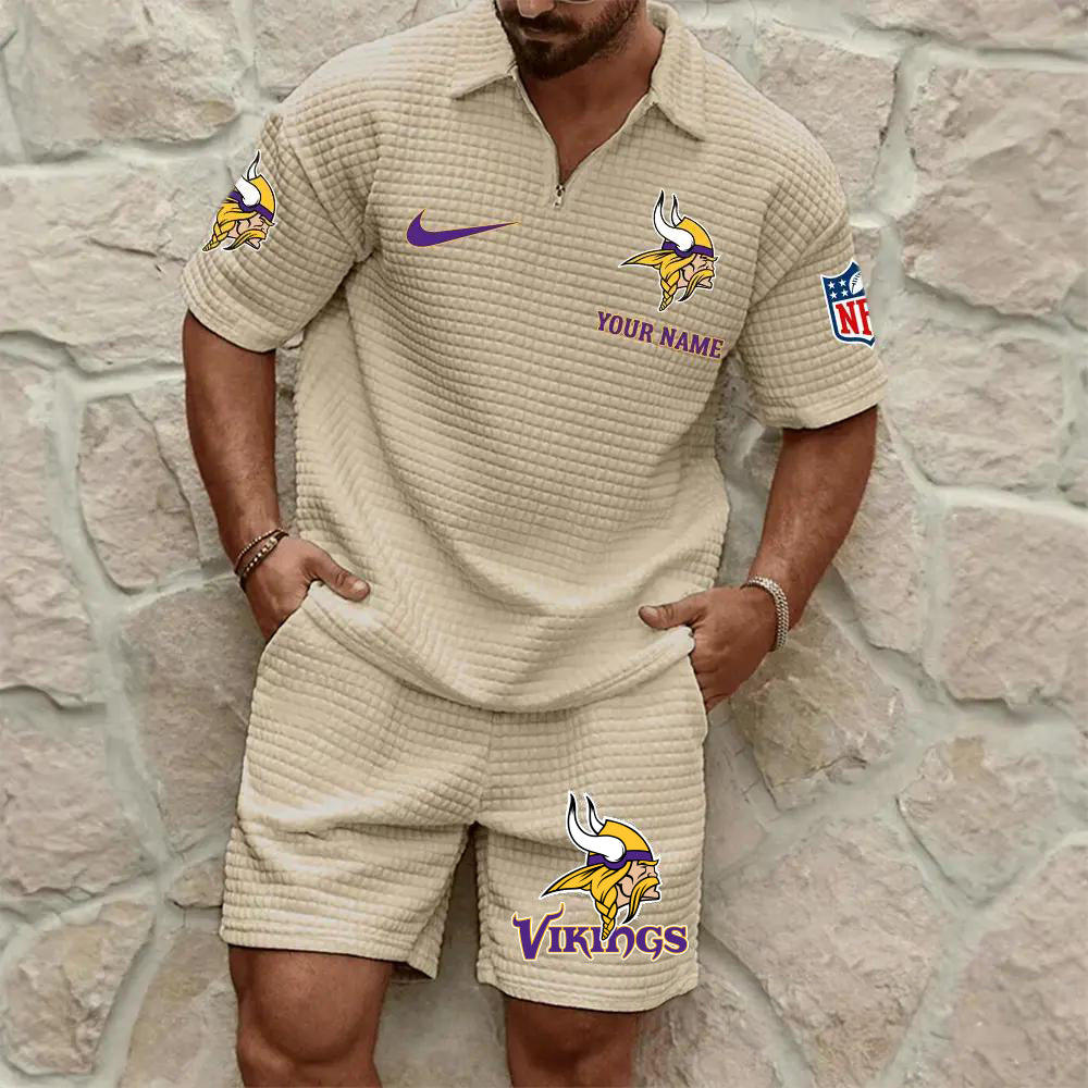 Minnesota Vikings Men’s Waffle Pattern Half Zipper Shirt And Shorts AZBT2DWSS000129