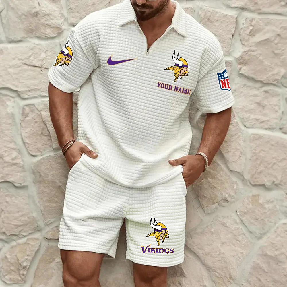 Minnesota Vikings Men’s Waffle Pattern Half Zipper Shirt And Shorts AZBT2DWSS000129