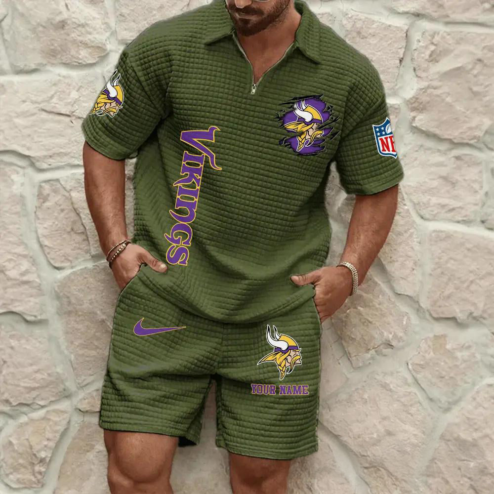 Minnesota Vikings Men’s Waffle Pattern Half Zipper Shirt And Shorts AZBT2DWSS000130