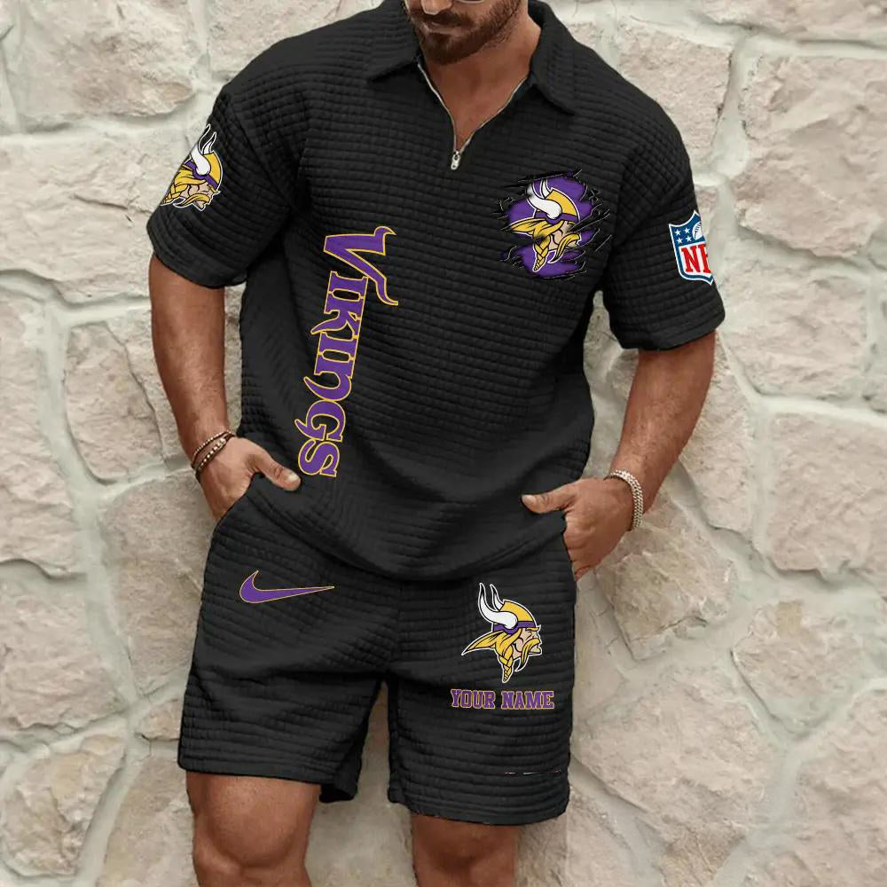 Minnesota Vikings Men’s Waffle Pattern Half Zipper Shirt And Shorts AZBT2DWSS000130