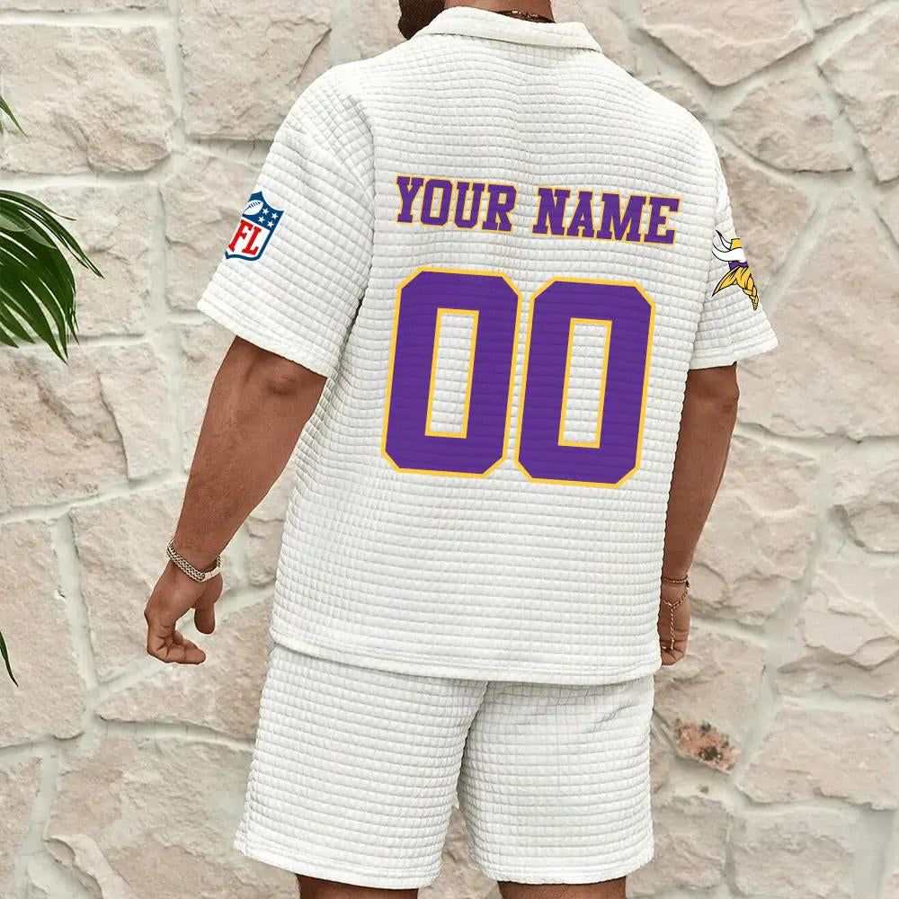 Minnesota Vikings Men’s Waffle Pattern Half Zipper Shirt And Shorts AZBT2DWSS000130