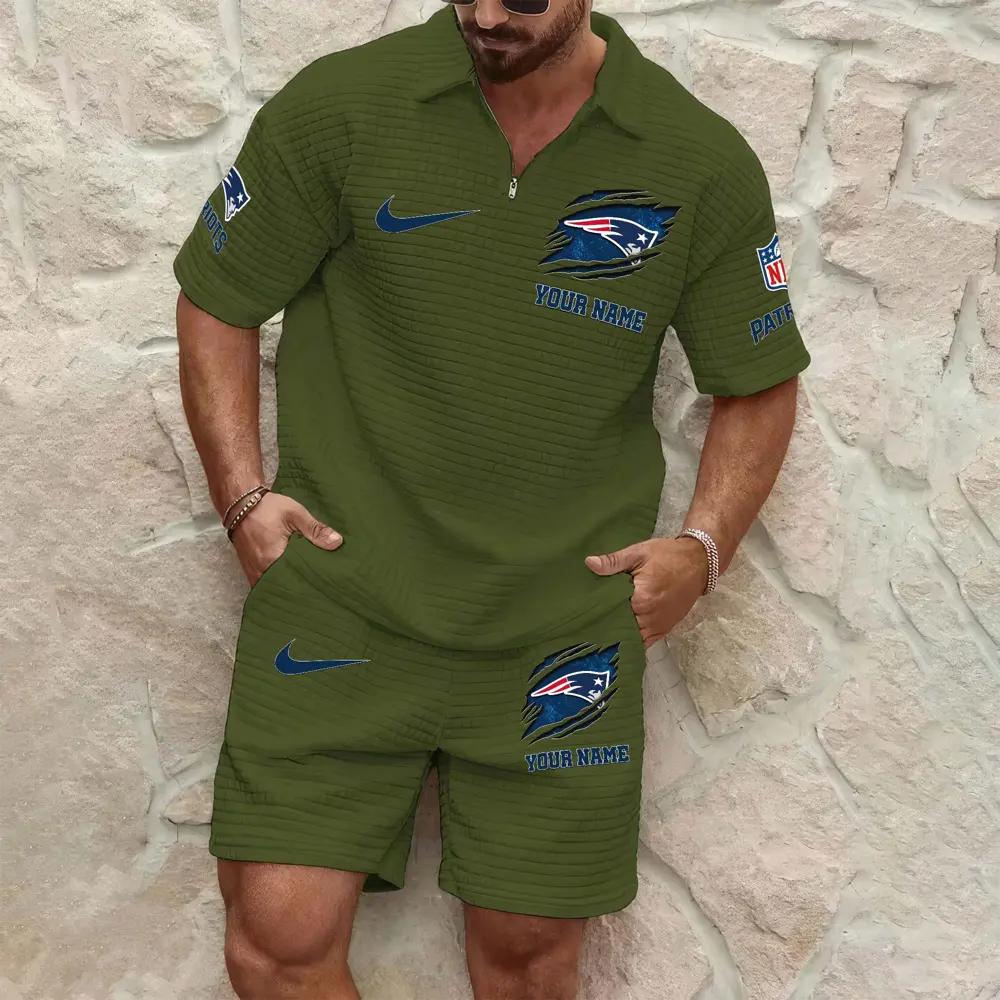 New England Patriots Men’s Waffle Pattern Half Zipper Shirt And Shorts AZBT2DWSS000133
