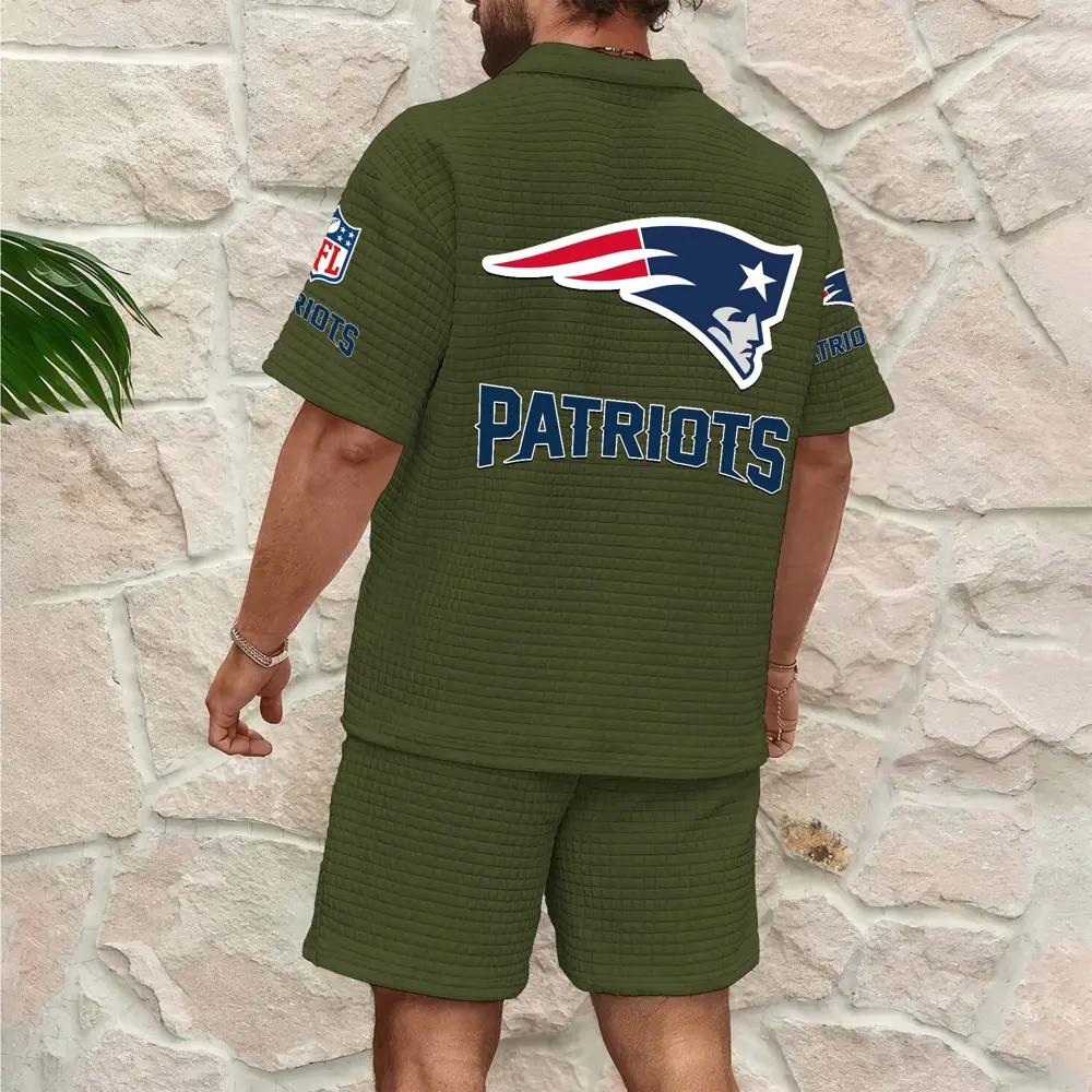 New England Patriots Men’s Waffle Pattern Half Zipper Shirt And Shorts AZBT2DWSS000133