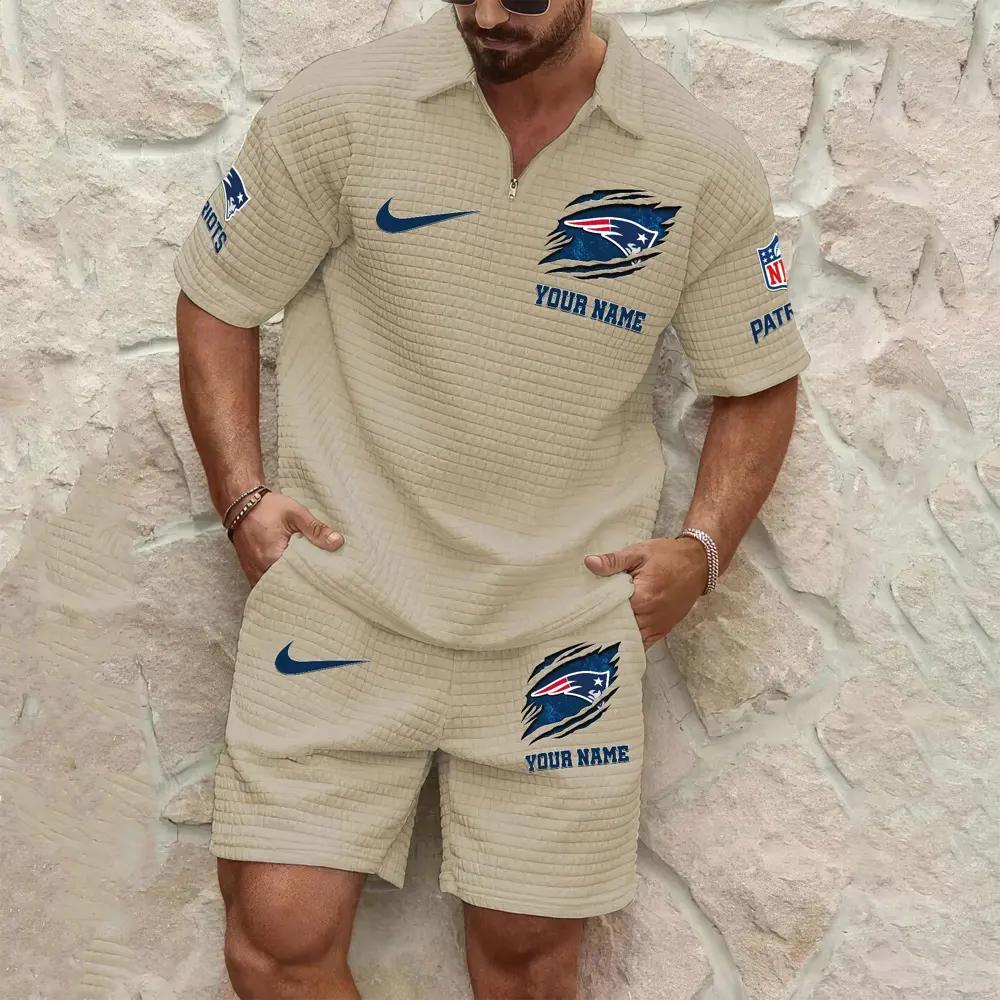New England Patriots Men’s Waffle Pattern Half Zipper Shirt And Shorts AZBT2DWSS000133