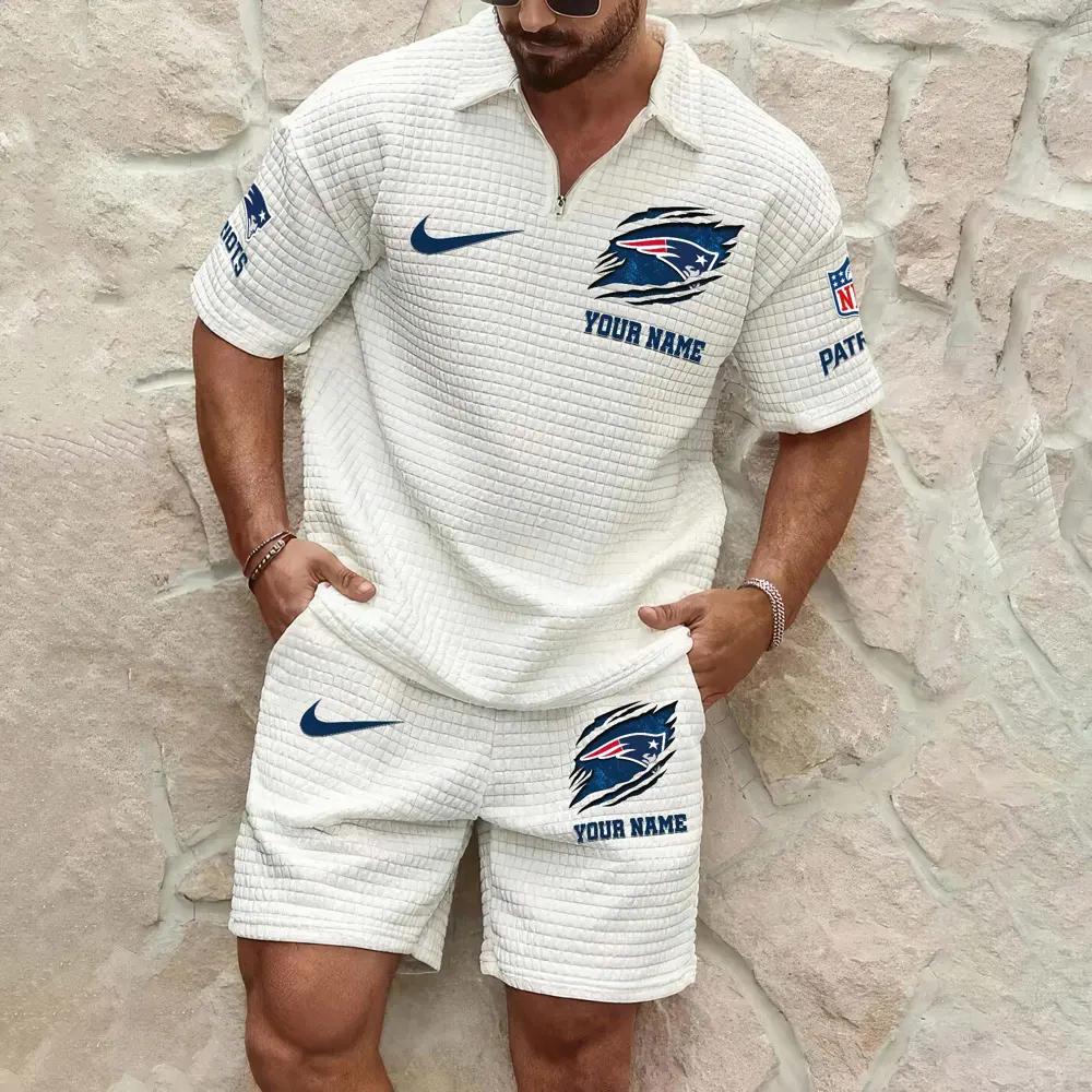 New England Patriots Men’s Waffle Pattern Half Zipper Shirt And Shorts AZBT2DWSS000133
