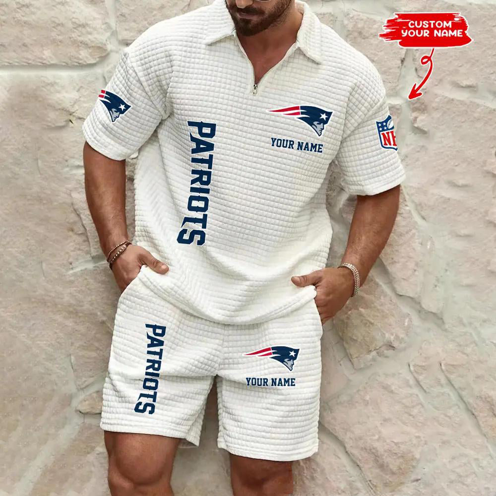 New England Patriots Men’s Waffle Pattern Half Zipper Shirt And Shorts AZBT2DWSS000134