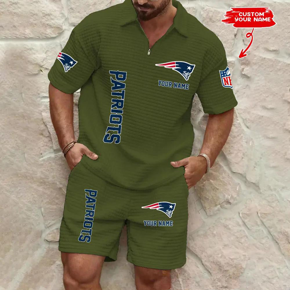 New England Patriots Men’s Waffle Pattern Half Zipper Shirt And Shorts AZBT2DWSS000134