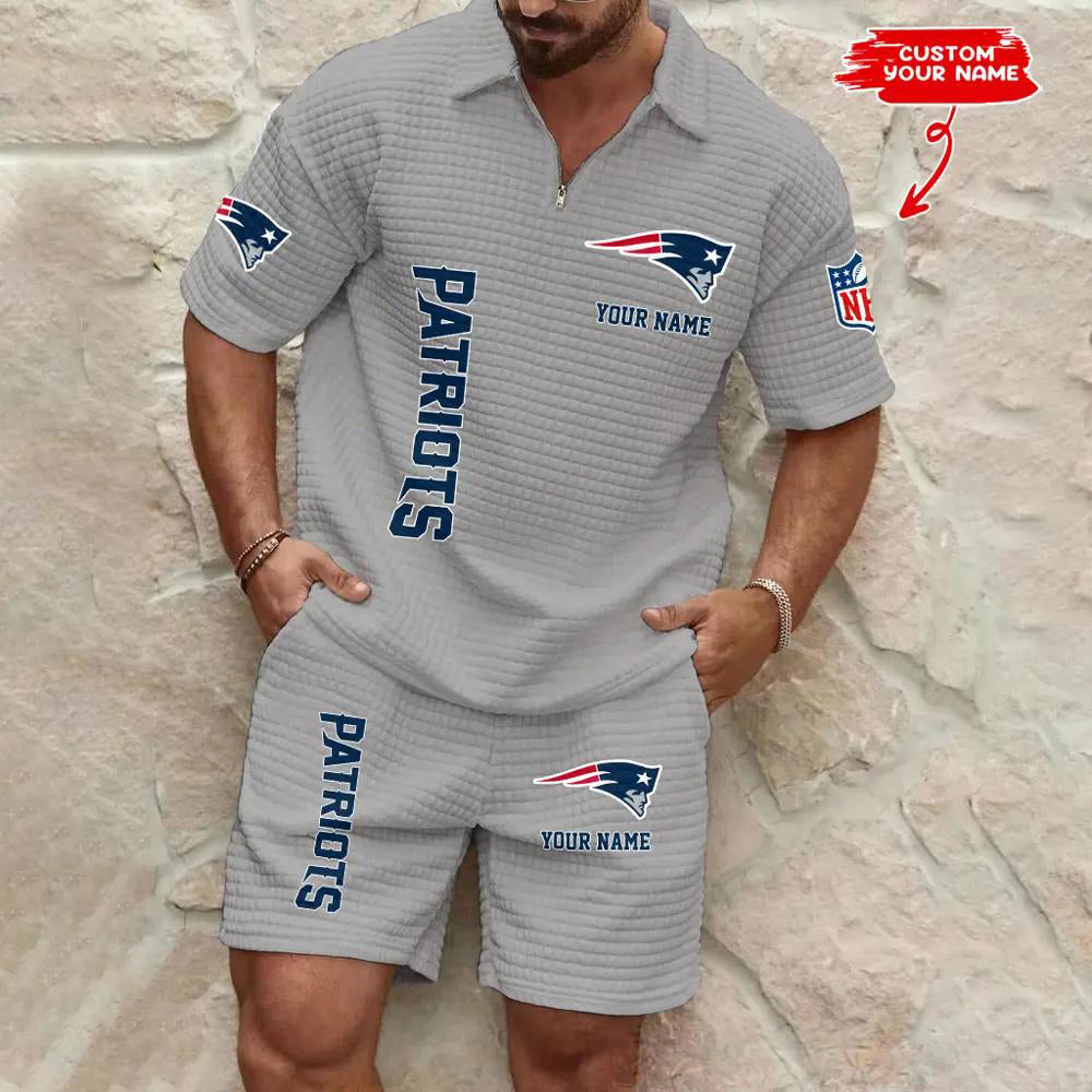 New England Patriots Men’s Waffle Pattern Half Zipper Shirt And Shorts AZBT2DWSS000134