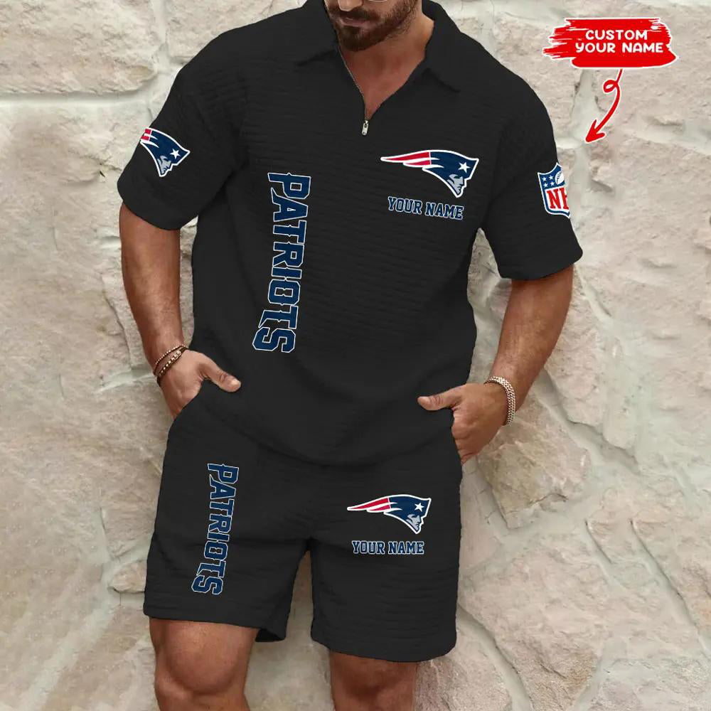 New England Patriots Men’s Waffle Pattern Half Zipper Shirt And Shorts AZBT2DWSS000134