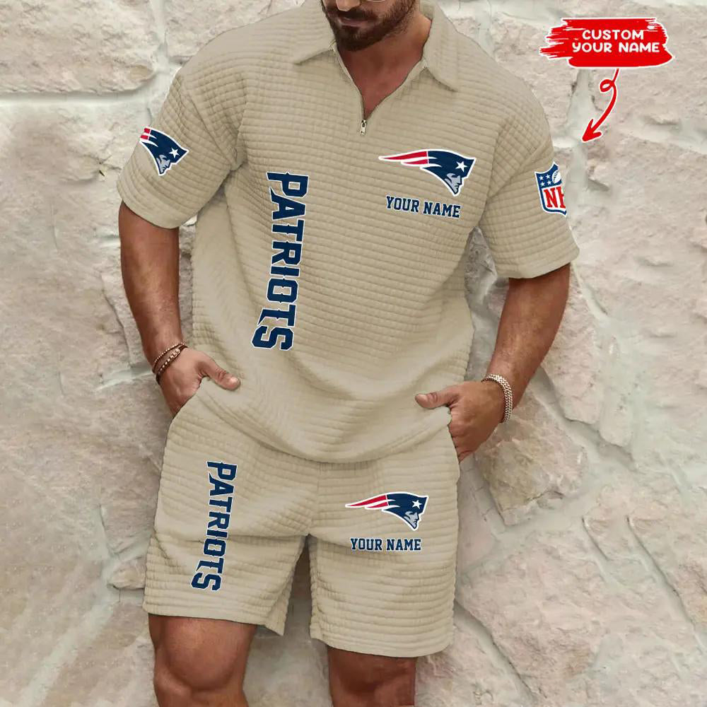 New England Patriots Men’s Waffle Pattern Half Zipper Shirt And Shorts AZBT2DWSS000134