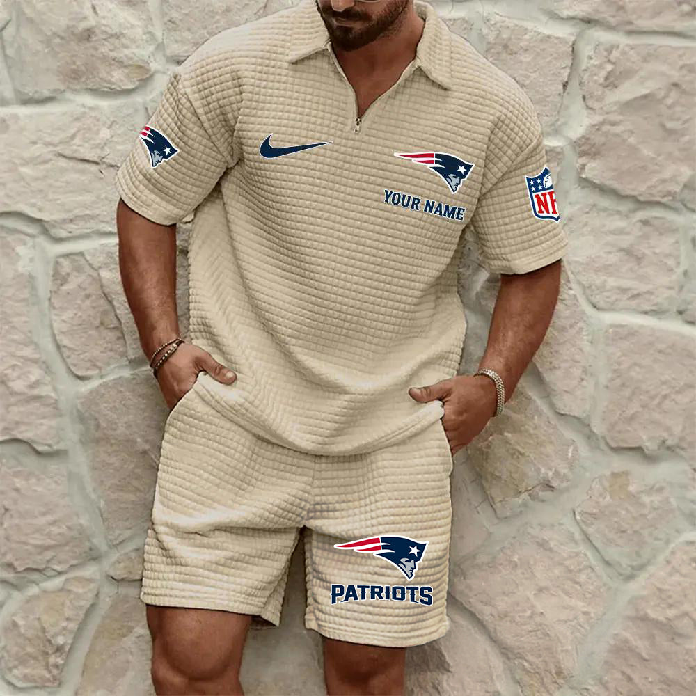 New England Patriots Men’s Waffle Pattern Half Zipper Shirt And Shorts AZBT2DWSS000135