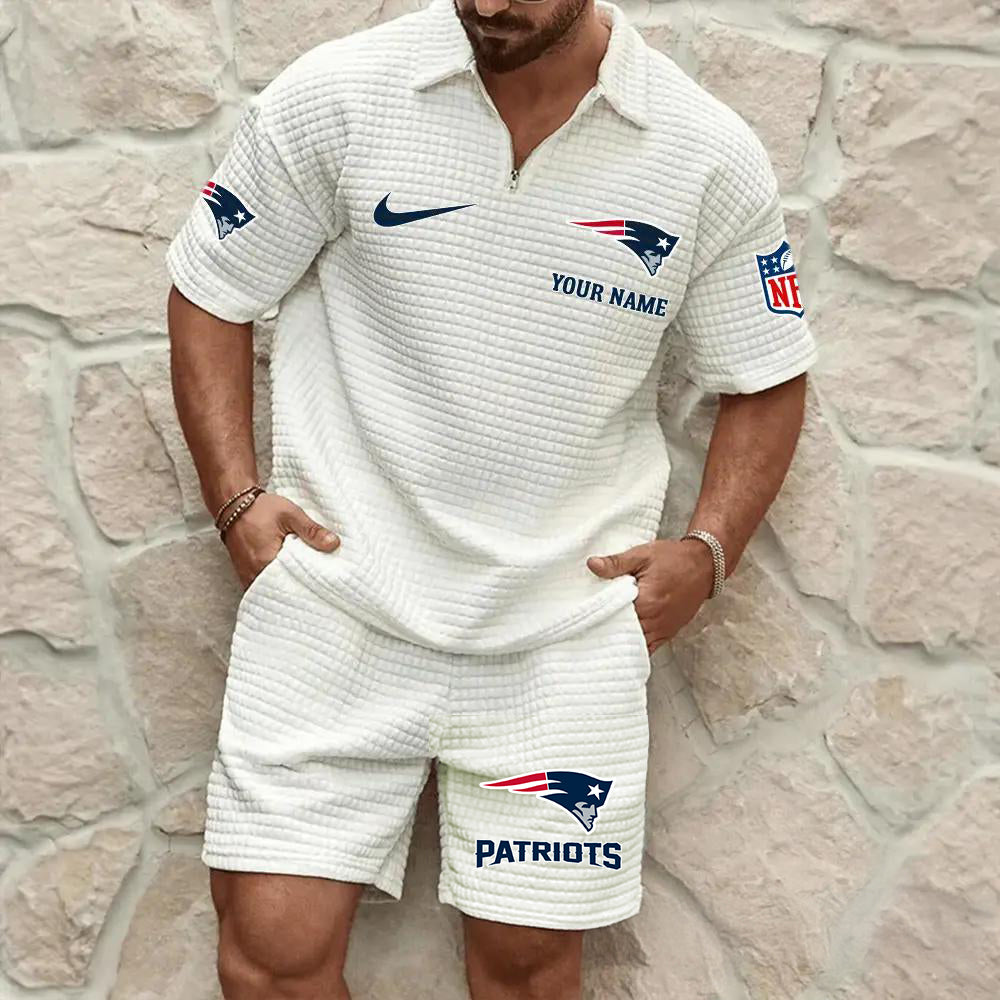 New England Patriots Men’s Waffle Pattern Half Zipper Shirt And Shorts AZBT2DWSS000135