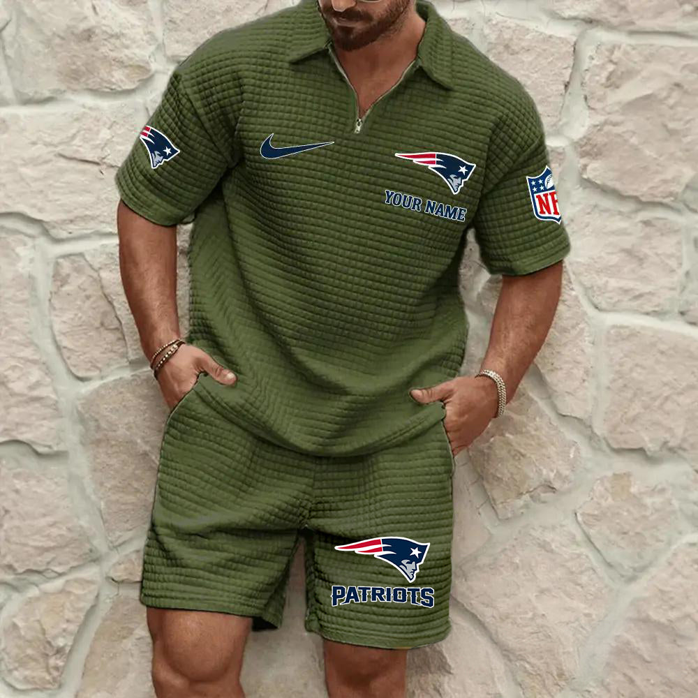 New England Patriots Men’s Waffle Pattern Half Zipper Shirt And Shorts AZBT2DWSS000135