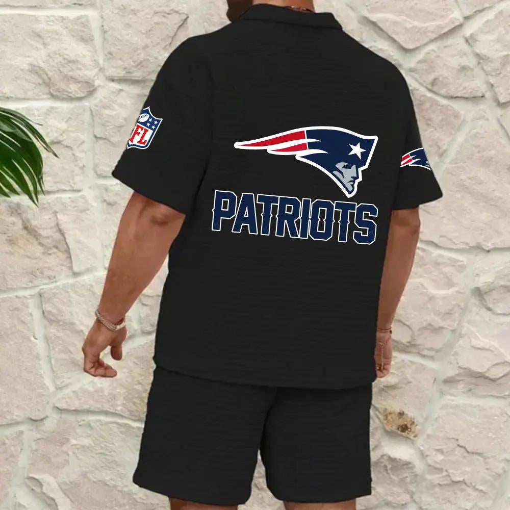 New England Patriots Men’s Waffle Pattern Half Zipper Shirt And Shorts AZBT2DWSS000135