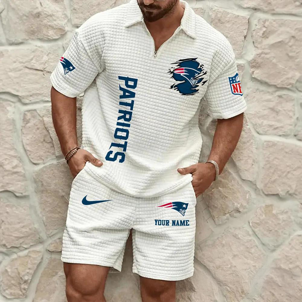 New England Patriots Men’s Waffle Pattern Half Zipper Shirt And Shorts AZBT2DWSS000136