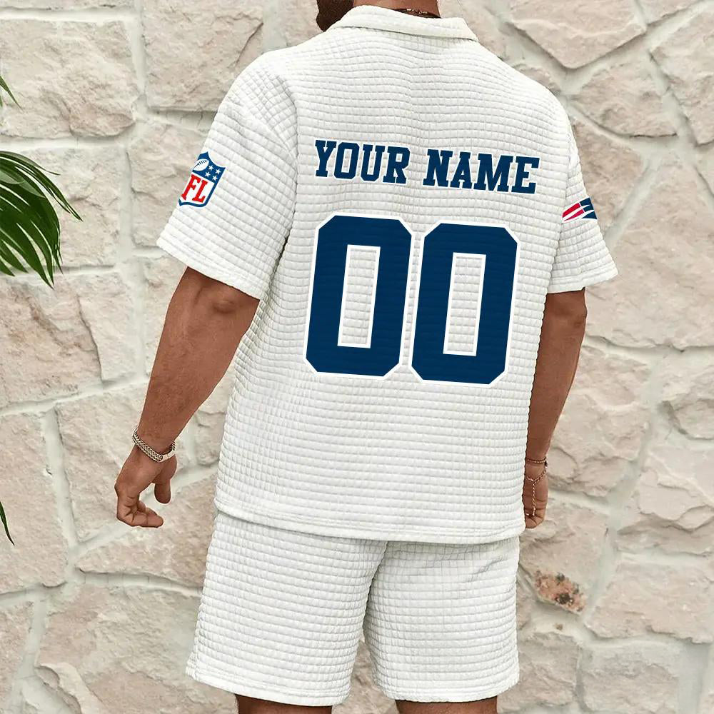 New England Patriots Men’s Waffle Pattern Half Zipper Shirt And Shorts AZBT2DWSS000136