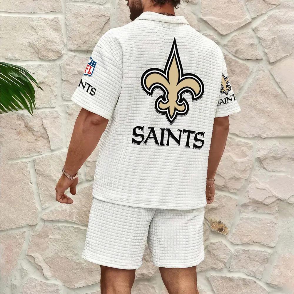 New Orleans Saints Men’s Waffle Pattern Half Zipper Shirt And Shorts AZBT2DWSS000139