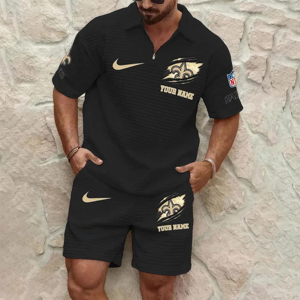 New Orleans Saints Men’s Waffle Pattern Half Zipper Shirt And Shorts AZBT2DWSS000139