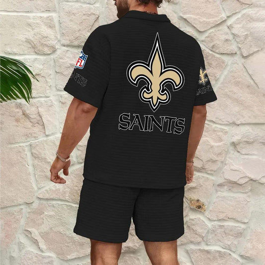 New Orleans Saints Men’s Waffle Pattern Half Zipper Shirt And Shorts AZBT2DWSS000139