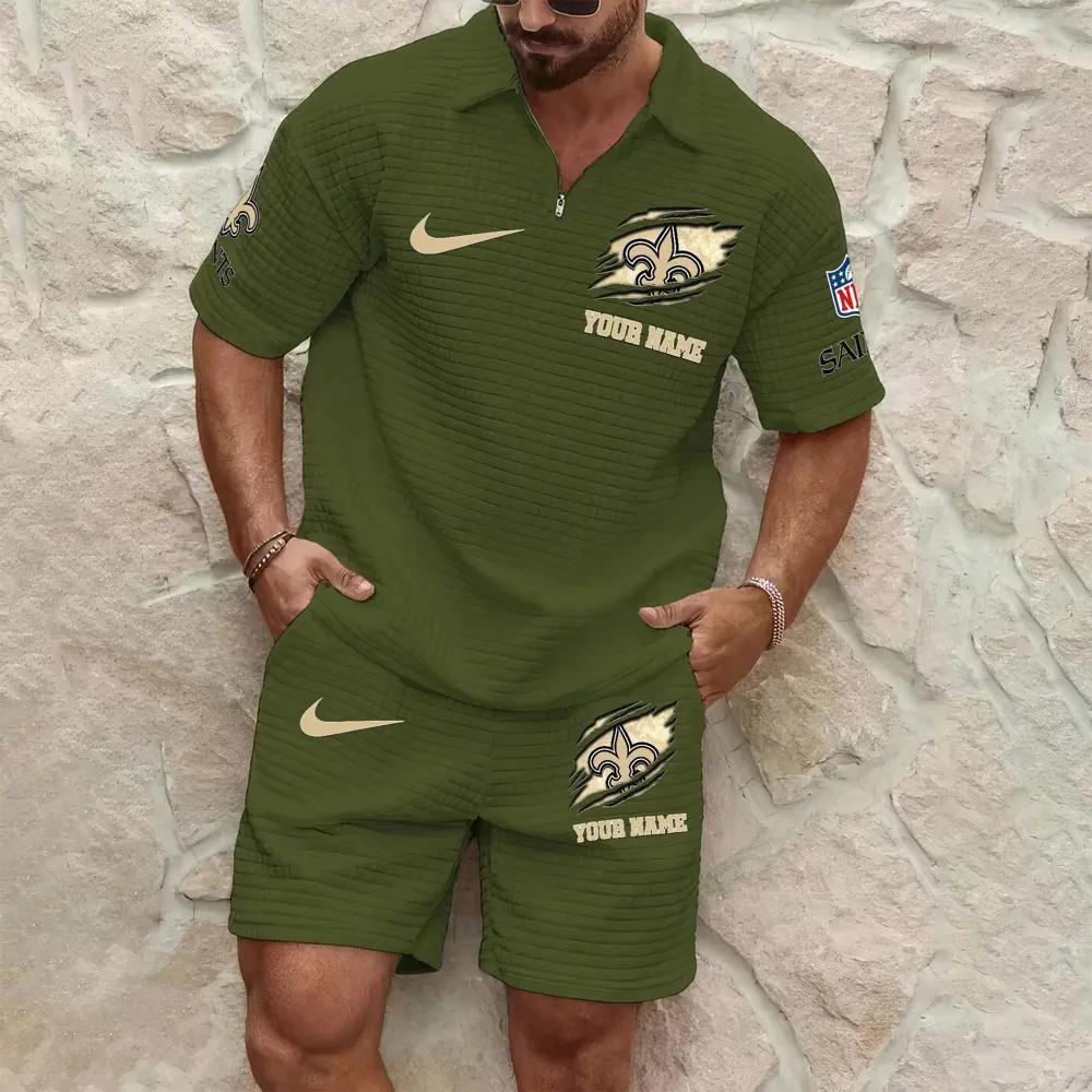 New Orleans Saints Men’s Waffle Pattern Half Zipper Shirt And Shorts AZBT2DWSS000139