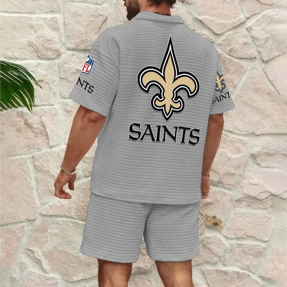 New Orleans Saints Men’s Waffle Pattern Half Zipper Shirt And Shorts AZBT2DWSS000139