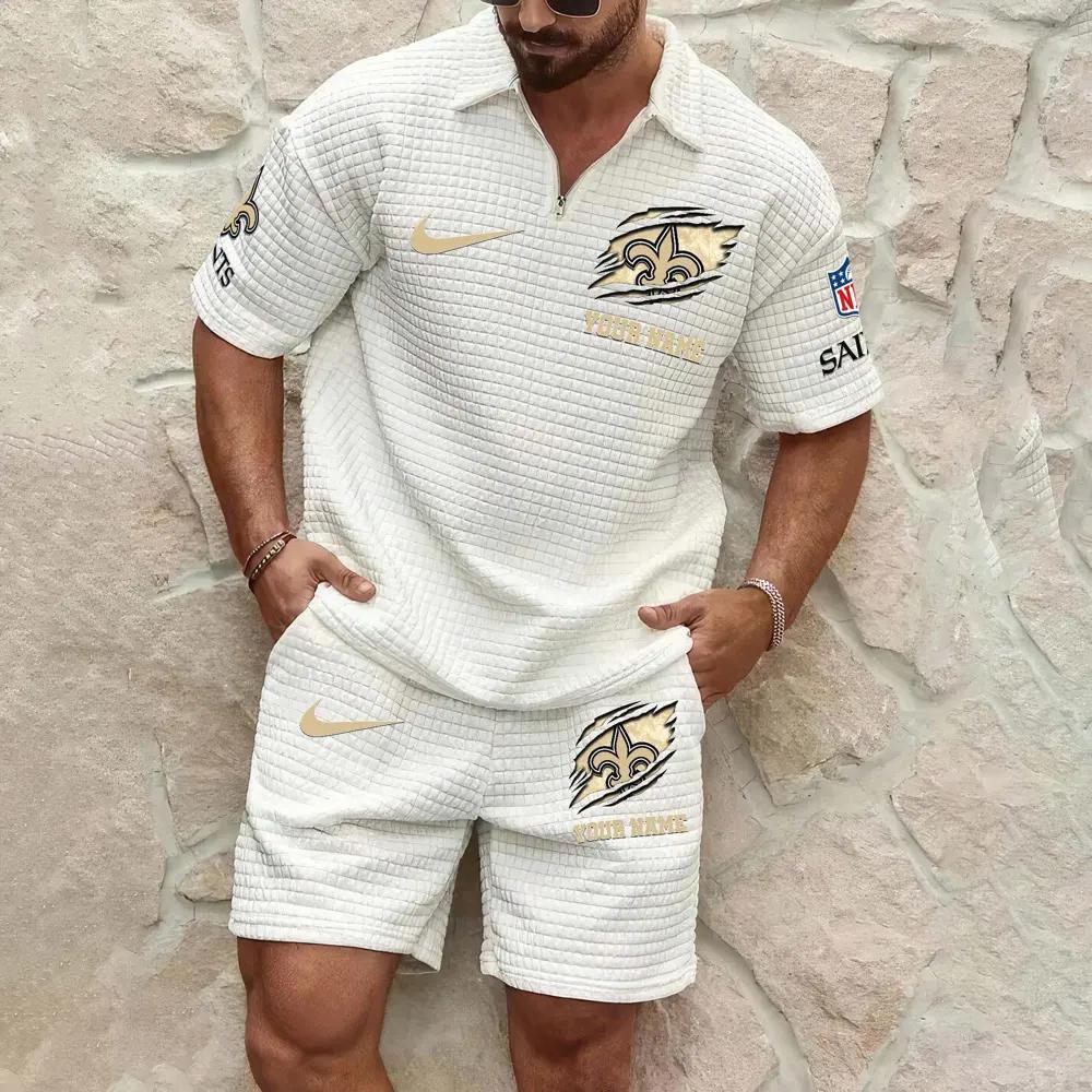 New Orleans Saints Men’s Waffle Pattern Half Zipper Shirt And Shorts AZBT2DWSS000139