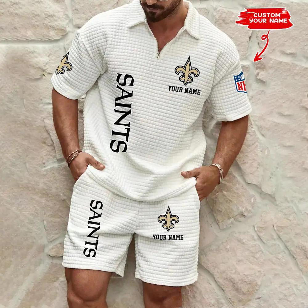 New Orleans Saints Men’s Waffle Pattern Half Zipper Shirt And Shorts AZBT2DWSS000140