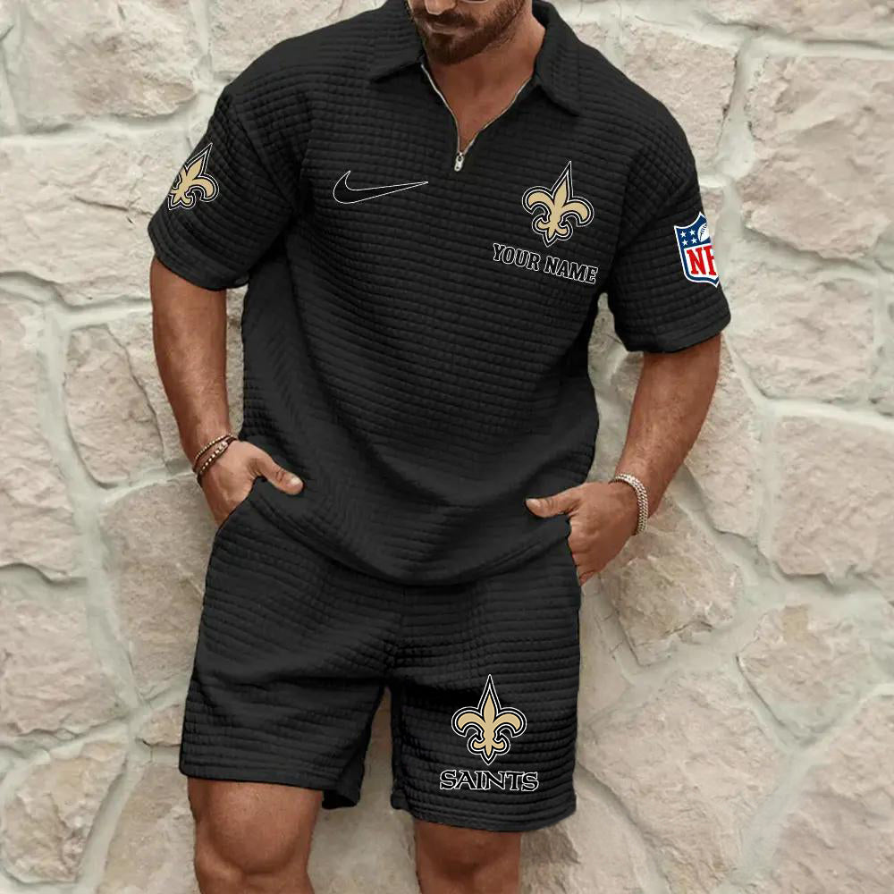 New Orleans Saints Men’s Waffle Pattern Half Zipper Shirt And Shorts AZBT2DWSS000141