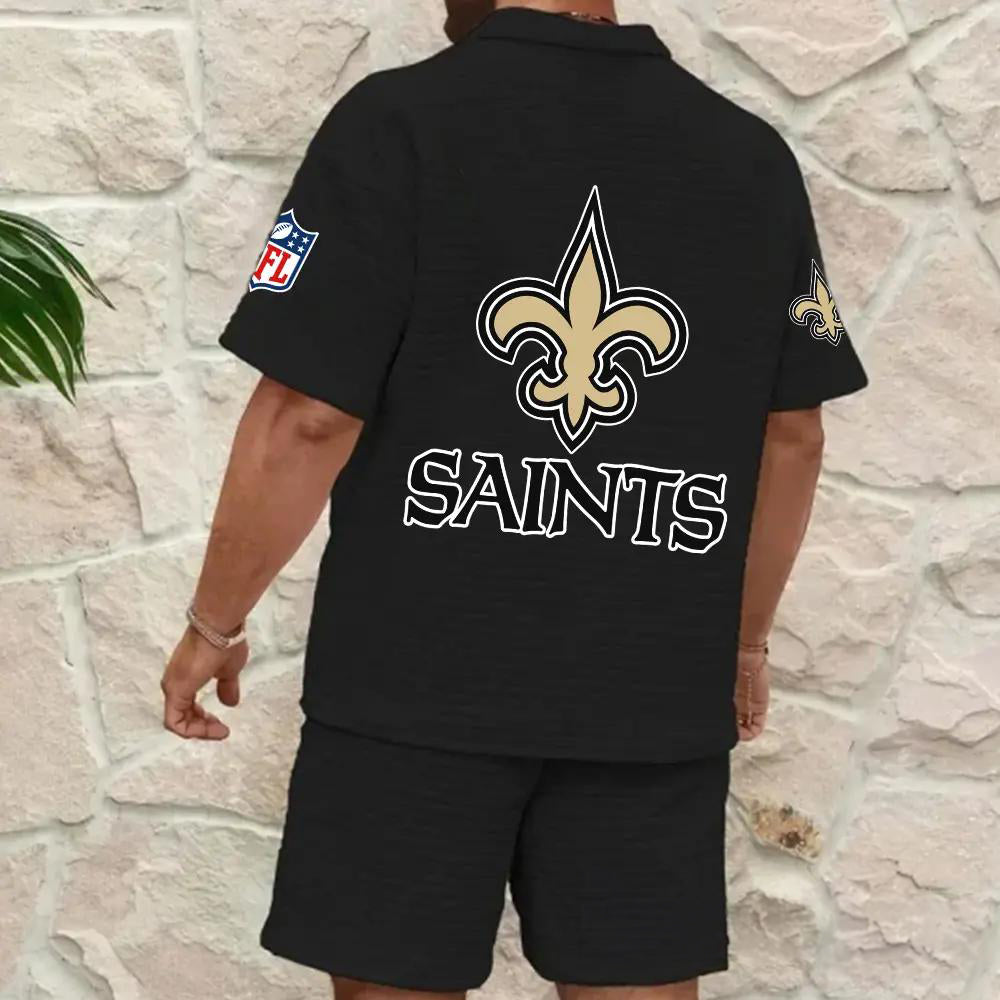 New Orleans Saints Men’s Waffle Pattern Half Zipper Shirt And Shorts AZBT2DWSS000141