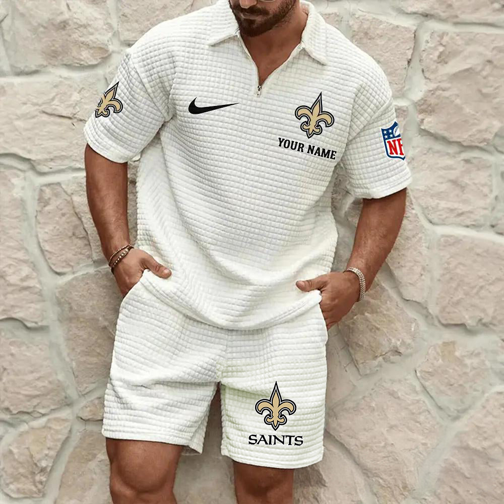 New Orleans Saints Men’s Waffle Pattern Half Zipper Shirt And Shorts AZBT2DWSS000141