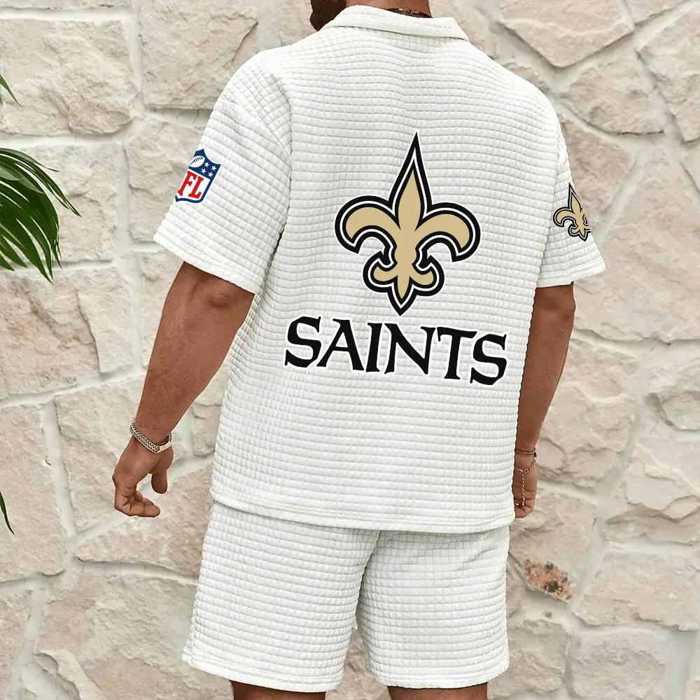 New Orleans Saints Men’s Waffle Pattern Half Zipper Shirt And Shorts AZBT2DWSS000141