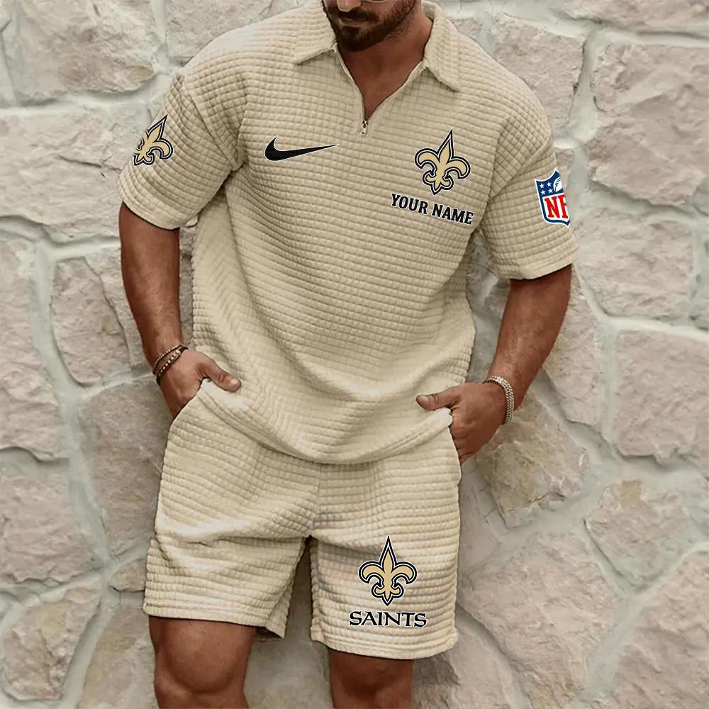 New Orleans Saints Men’s Waffle Pattern Half Zipper Shirt And Shorts AZBT2DWSS000141