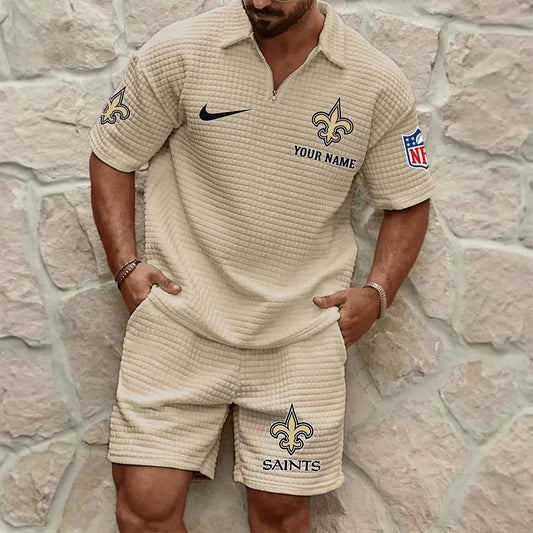 New Orleans Saints Men’s Waffle Pattern Half Zipper Shirt And Shorts AZBT2DWSS000141