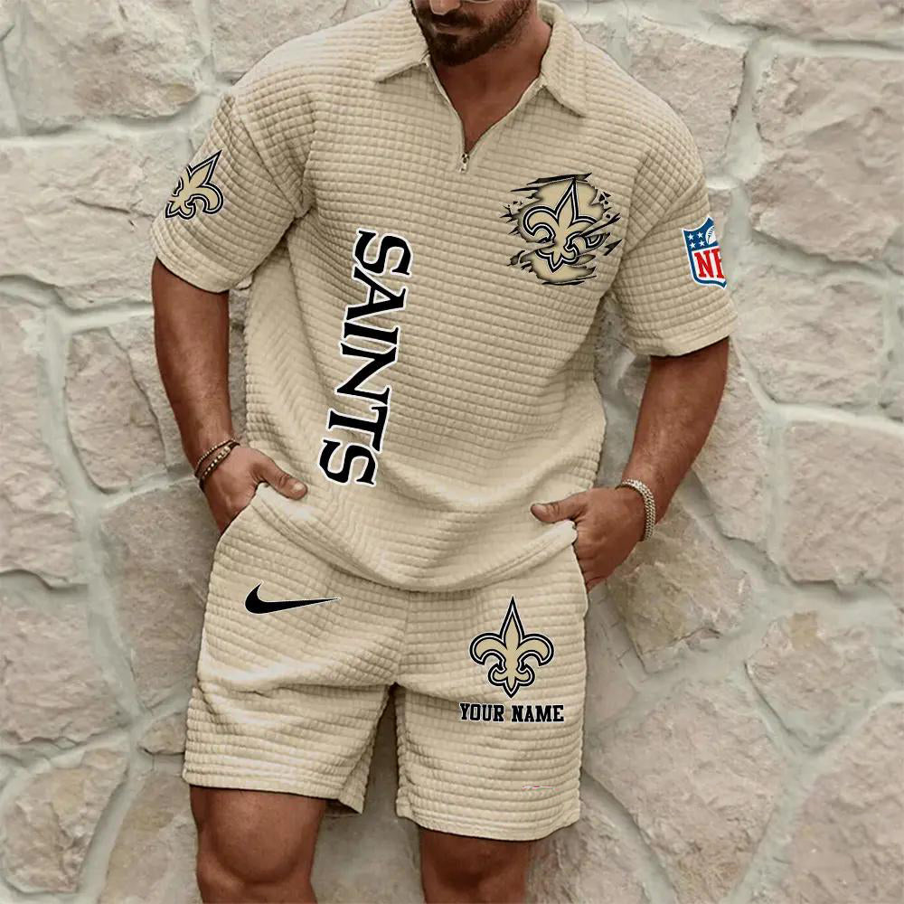 New Orleans Saints Men’s Waffle Pattern Half Zipper Shirt And Shorts AZBT2DWSS000142