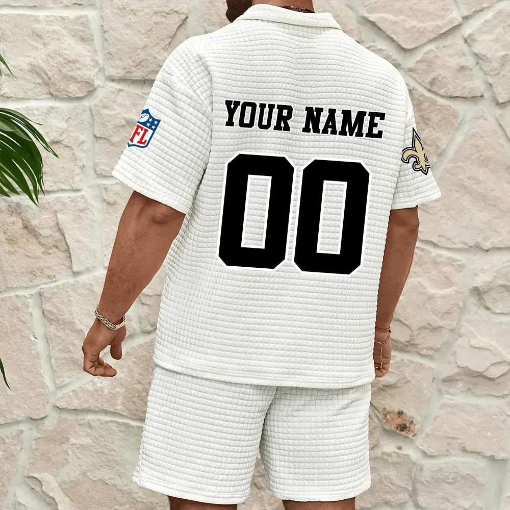 New Orleans Saints Men’s Waffle Pattern Half Zipper Shirt And Shorts AZBT2DWSS000142
