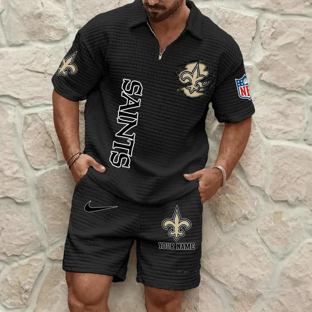 New Orleans Saints Men’s Waffle Pattern Half Zipper Shirt And Shorts AZBT2DWSS000142