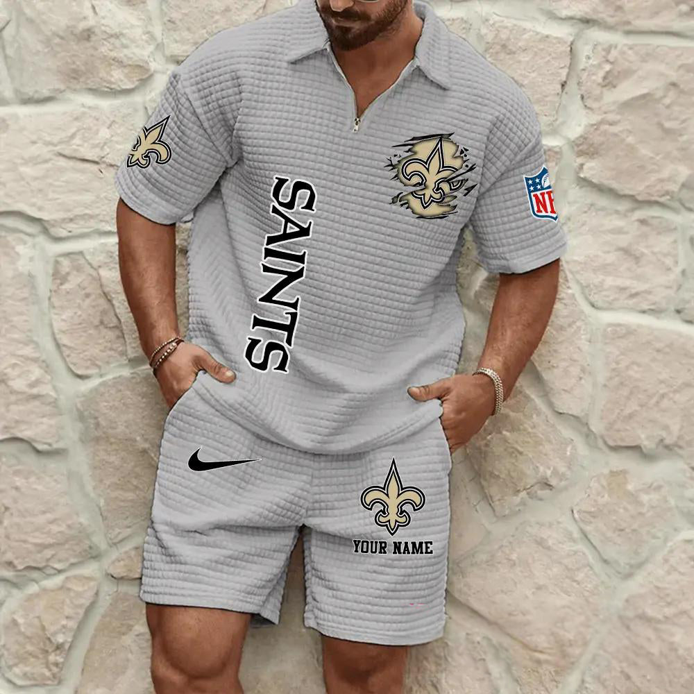 New Orleans Saints Men’s Waffle Pattern Half Zipper Shirt And Shorts AZBT2DWSS000142