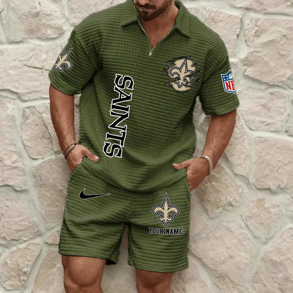 New Orleans Saints Men’s Waffle Pattern Half Zipper Shirt And Shorts AZBT2DWSS000142
