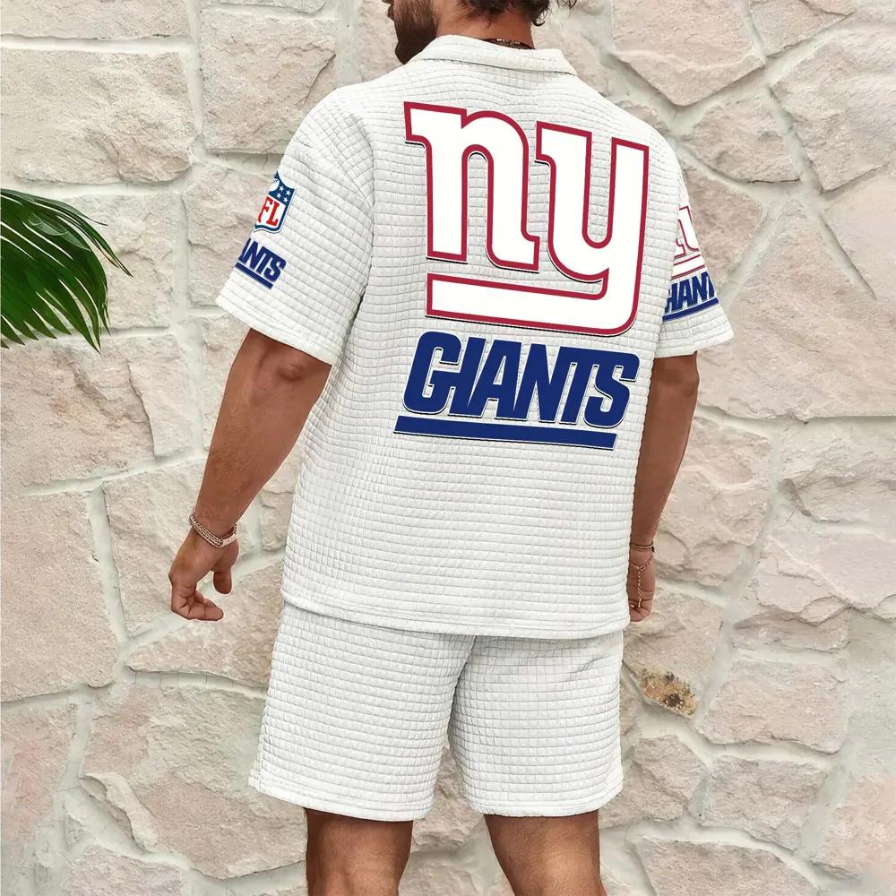 New York Giants Men’s Waffle Pattern Half Zipper Shirt And Shorts AZBT2DWSS000143