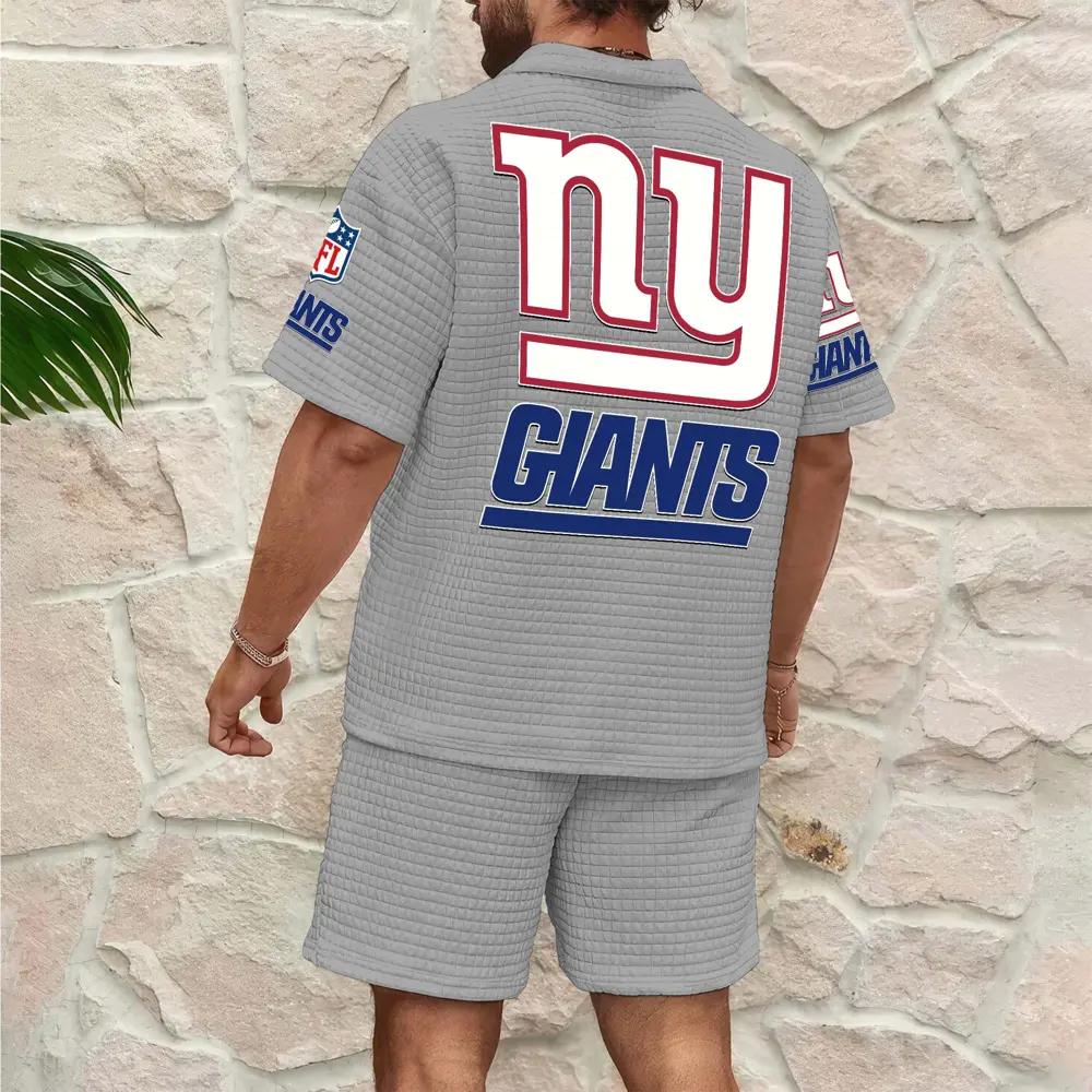New York Giants Men’s Waffle Pattern Half Zipper Shirt And Shorts AZBT2DWSS000143