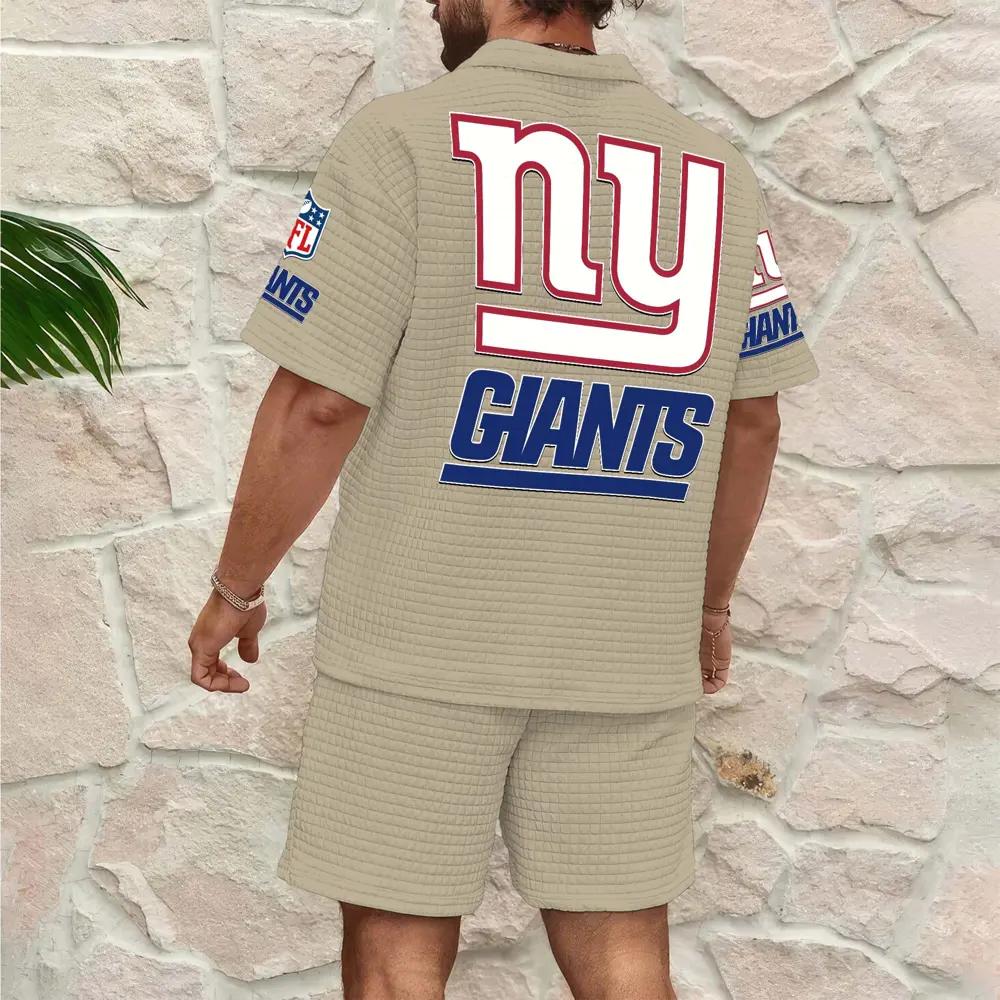 New York Giants Men’s Waffle Pattern Half Zipper Shirt And Shorts AZBT2DWSS000143